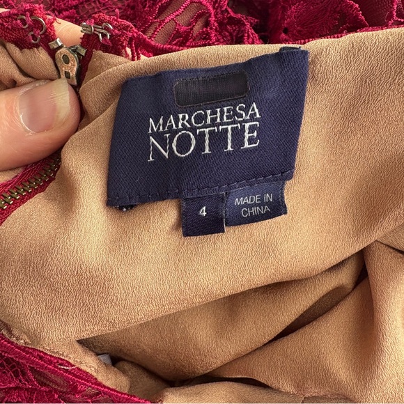 Marchesa Guipure Cocktail Dress Women’s Size 4 Burgundy FLAW - Picture 11 of 13